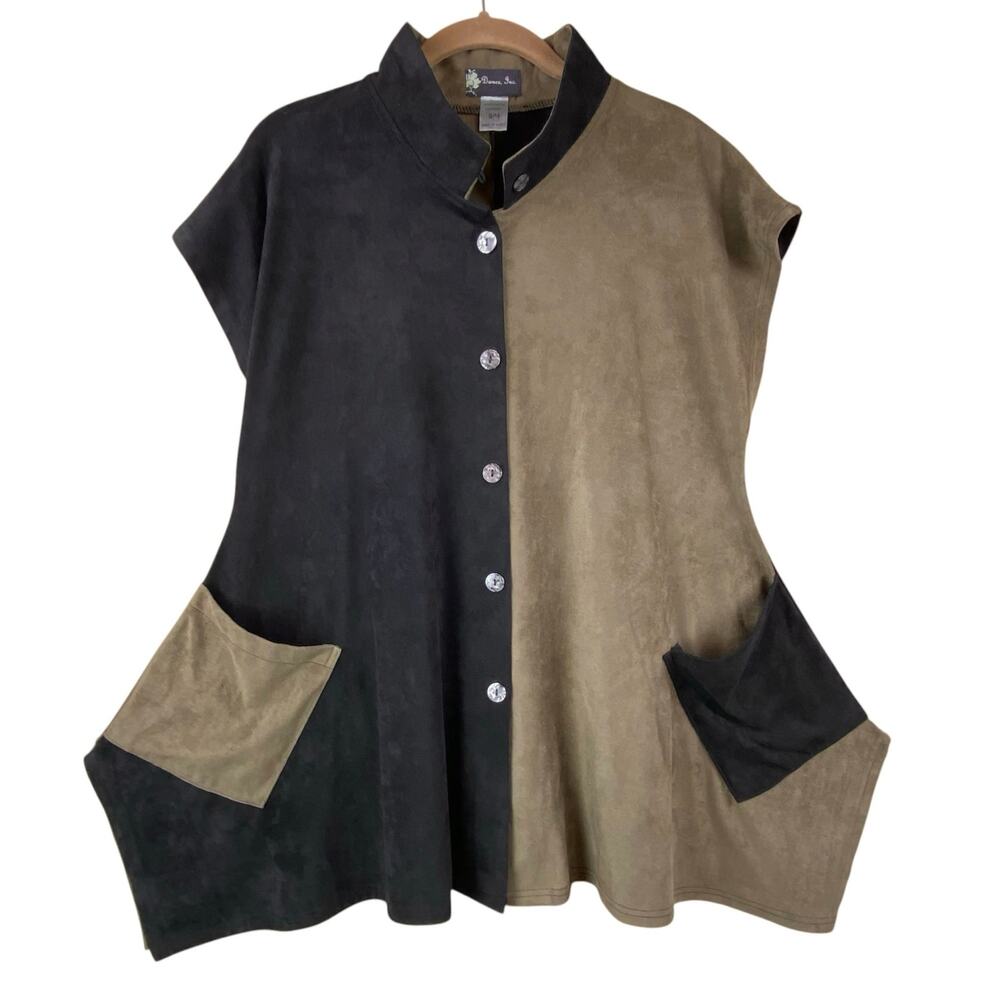 Damee Art To Wear Blouse Tunic Top Size S/M Black Tan Boho